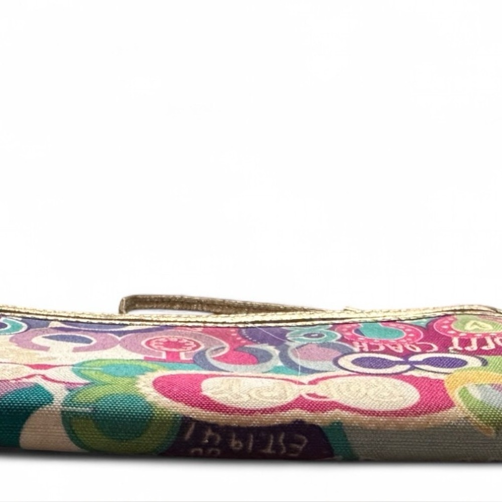Vintage Y2K Coach Poppy Multicolor Wristlet 2009 Metallic Logo Bag Wallet boho - Picture 13 of 14